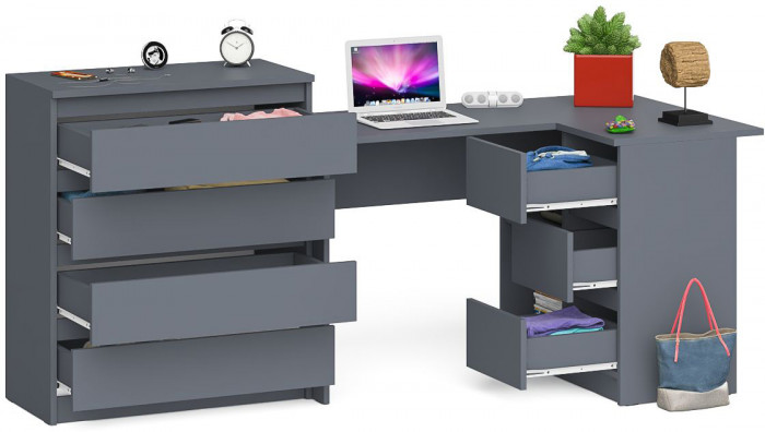 Мори компьютерный стол МС-16 правый + Комод МК800.4, графит