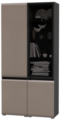 Сидней 13.200 Шкаф + Шкаф-витрина 13.201, корпус: антрацит/фасады: МДФ веллюто капучино/стекло