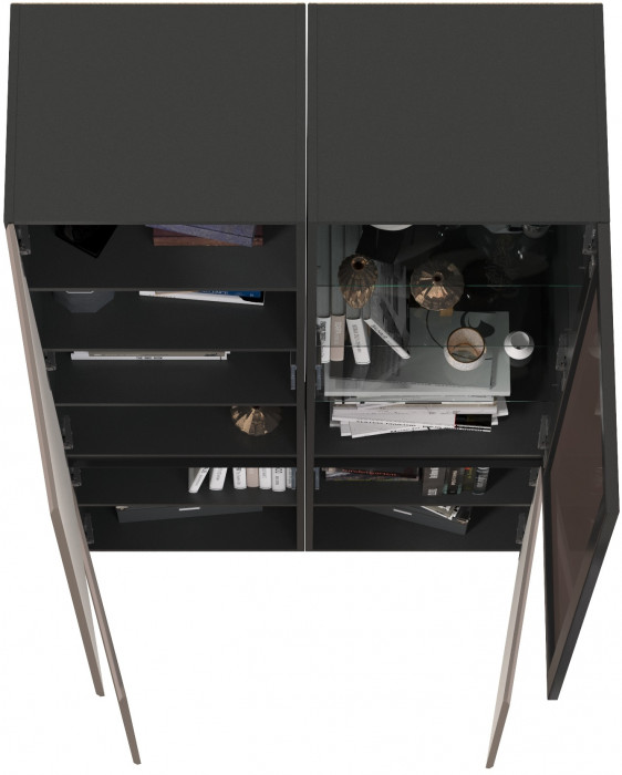 Сидней 13.200 Шкаф + Шкаф-витрина 13.201, корпус: антрацит/фасады: МДФ веллюто капучино/стекло