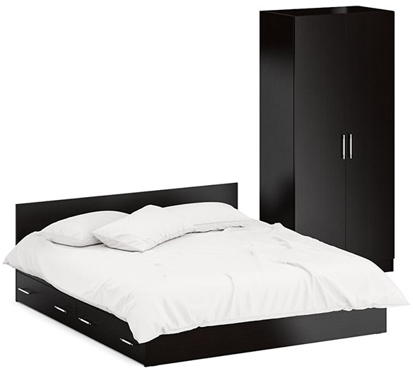 Кровать с ящиками 1800 + Шкаф 2-х створчатый Стандарт, венге