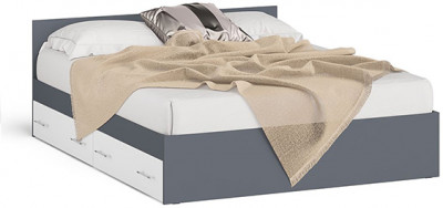 Мори Кровать с ящиками 1600, цвет графит/белый, ШхГхВ 163,5х203,5х70 см., сп.м. 1600х2000 мм., без матраса, основание есть