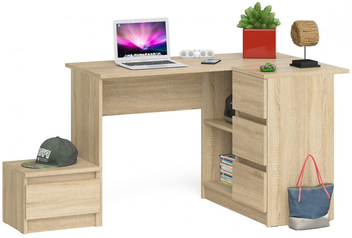 Мори Стол компьютерный МС-16 правый + Тумба ТМП400.1, цвет дуб сонома, ШхГхВ 164,8х84,9х76,6 см., выдвижные ящики справа, НЕ универсальная сборка