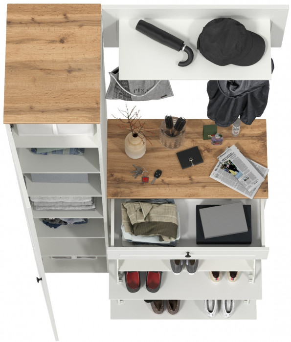 Остин Прихожая 23, цвет белый шагрень/дуб крафт золотой, ШхГхВ 120х54,3х229,6 см., универсальная сборка