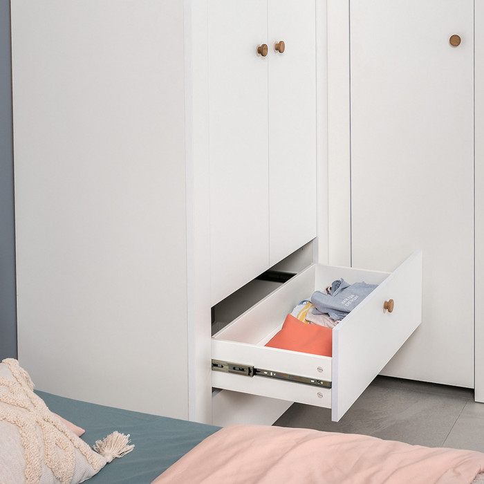 Джастин 13.339 Шкаф для одежды с ящиками, цвет белый шагрень/дуб белый эксклюзив, ШхГхВ 86х54,8х225,8 см.