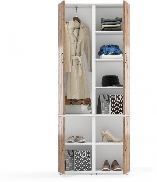 Лидер-8 Модуль Пенал МД 21Б + Пенал МД 22Б, цвет белый шагрень/крафт золото, ШхГхВ 80х37,5х190 см., универсальная сборка