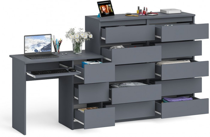Мори Стол компьютерный МС-6 правый + Комод МК1200.10, цвет графит, ШхГхВ 210,4х50х115 см., выдвижные ящики справа, НЕ универсальная сборка