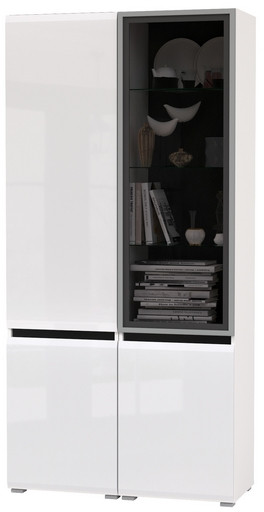 Сидней 13.200 Шкаф + Шкаф-витрина 13.201, корпус: белый/чёрный/фасады: МДФ белый глянец/стекло