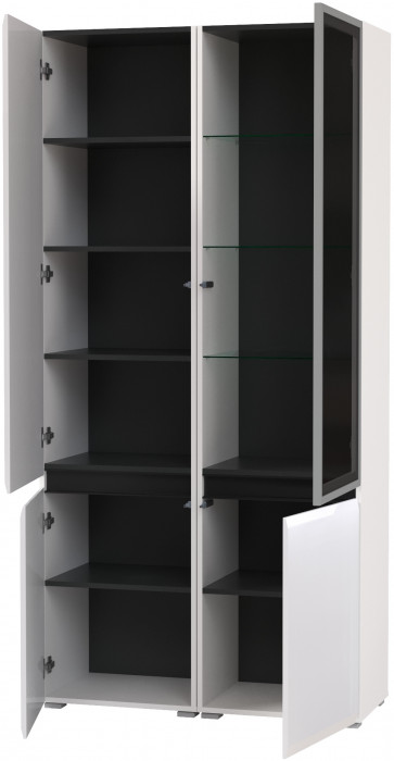 Сидней 13.200 Шкаф + Шкаф-витрина 13.201, корпус: белый/чёрный/фасады: МДФ белый глянец/стекло