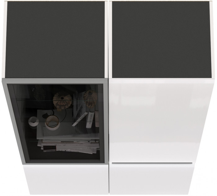 Сидней 13.200 Шкаф + Шкаф-витрина 13.201, корпус: белый/чёрный/фасады: МДФ белый глянец/стекло