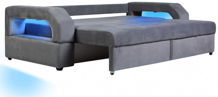 Диван еврокнижка Манчестер с подсветкой, 160 велюр серый НПБ
