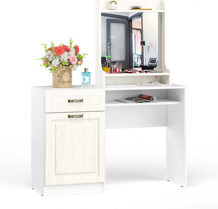 Ливерпуль Стол туалетный 12.46 + Полка 10.118, ясень ваниль/белый