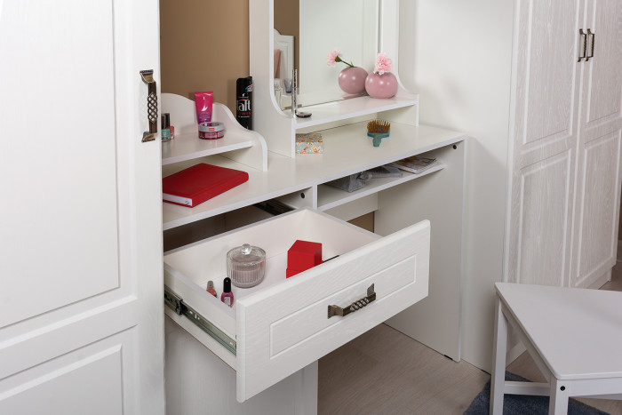 Ливерпуль Стол туалетный 12.46 + Полка 10.118, ясень ваниль/белый