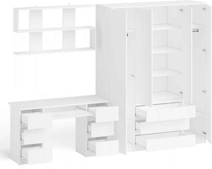 Мори компьютерный стол МС-2 + Шкаф МШ1600.1 + Полка 1200, белый