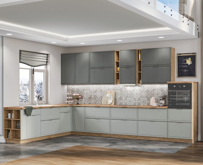 Кухня "Орлеан" композиция 4 дуб крафт золотой/кантри мята/кантри серый