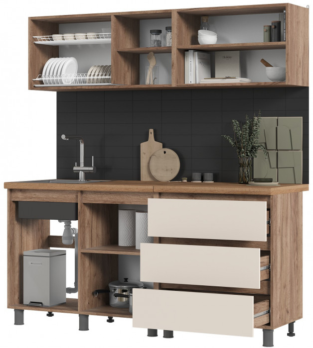 Кухня Хелен 1,7 Фасад кашемир/Корпус дуб крафт табачный