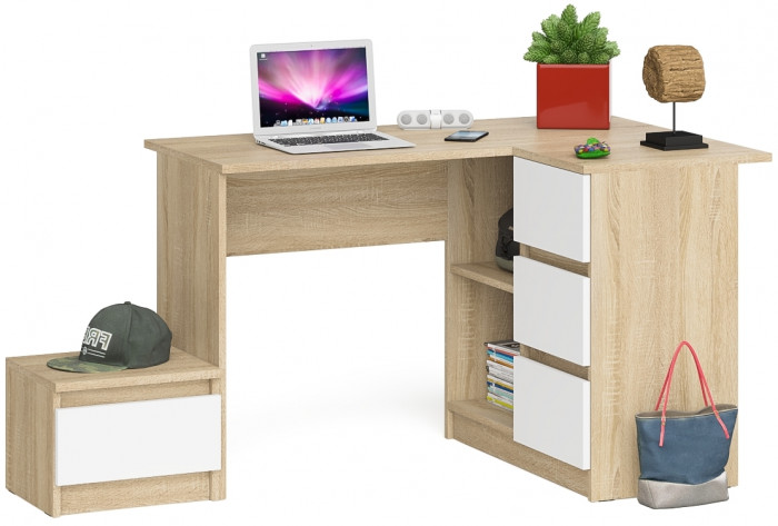 Мори Стол компьютерный МС-16 правый + Тумба ТМП400.1, цвет дуб сонома/белый, ШхГхВ 164,8х84,9х76,6 см., выдвижные ящики справа, НЕ универс. сборка