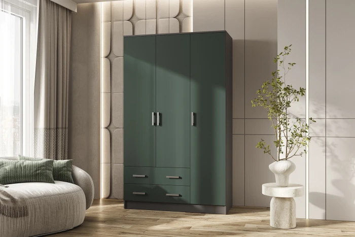 Шкаф 3-х створчатый, Графит/Изумрудный