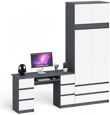 Мори Стол компьютерный МС-2 + Шкаф МШ900.1 + Антресоль МА900.1, цвет графит/белый, ШхГхВ 225,8х50,4х234,2 см., универсальная сборка
