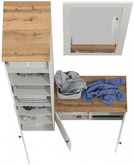 Остин Прихожая 24, цвет белый шагрень/дуб крафт золотой, ШхГхВ 120х54,3х229,6 см., универсальная сборка