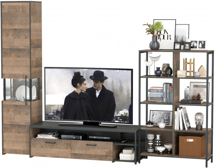 Трувор Гостиная 016, цвет дуб гранж песочный/интра, ШхГхВ 284,6х45,4х210 см., универсальная сборка