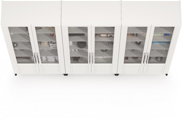 Валенсия Гостиная № 127, цвет ЛДСП белый шагрень/МДФ белый шагрень, ШхГхВ 252,3х38,1х225,2 см.