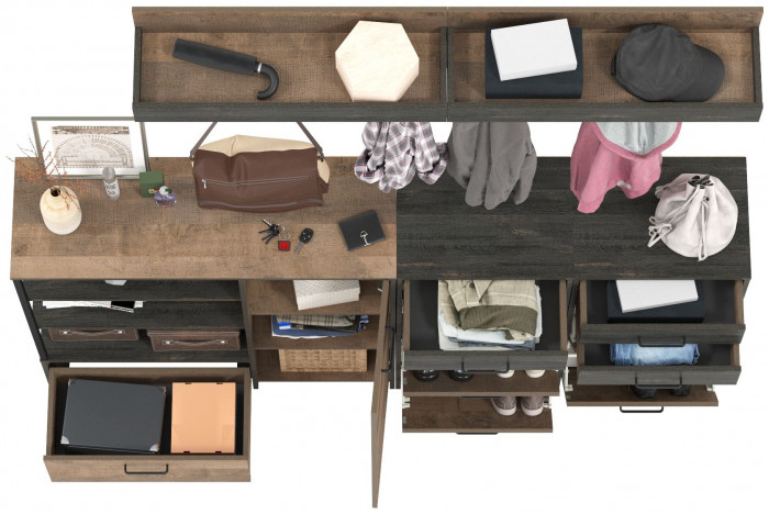 Трувор Прихожая 162, цвет дуб гранж песочный/интра, ШхГхВ 209х37х195 см., универсальная сборка