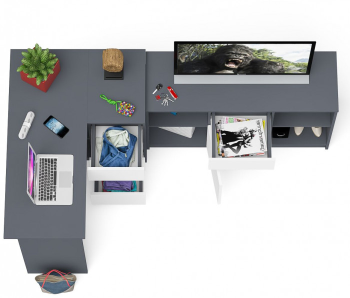 Мори Стол компьютерный МС-16 правый + Тумба МТВ1204.1, цвет графит/белый, ШхГхВ 244,8х84,9х76,6 см., выдвижные ящики справа, НЕ универсальная сборка