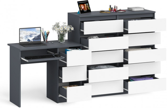 Мори Стол компьютерный МС-6 правый + Комод МК1200.10, цвет графит/белый, ШхГхВ 210,4х50х115 см., выдвижные ящики справа, НЕ универсальная сборка