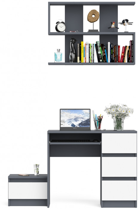 Мори Стол компьютерный МС-6 правый + Тумба ТМП400.1 + Полка 900, цвет графит/белый, ШхГхВ 130,4х50х209,6 см., НЕ универсальная сборка