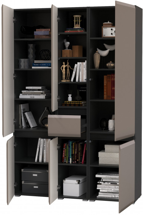 Сидней 13.200 Шкаф 2 штуки + Шкаф с ящиком 13.202, корпус: антрацит/фасады: МДФ веллюто капучино