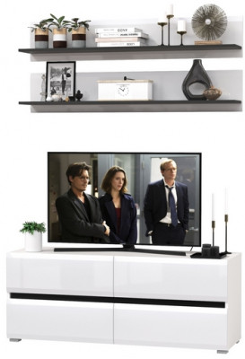 Сидней Комплектация № 045, корпус белый/чёрный/фасады МДФ белый глянец