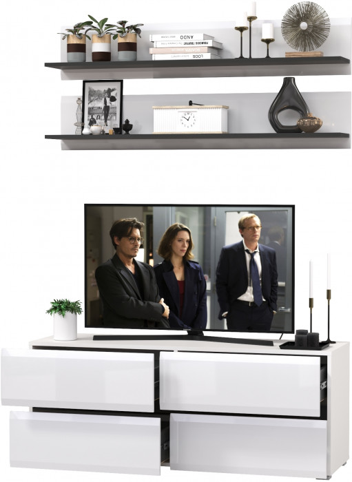 Сидней Комплектация № 045, корпус белый/чёрный/фасады МДФ белый глянец