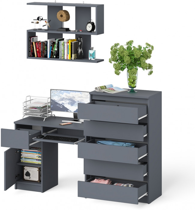 Мори компьютерный стол МС-1 левый + Комод МК700.5 + Полка 900, графит