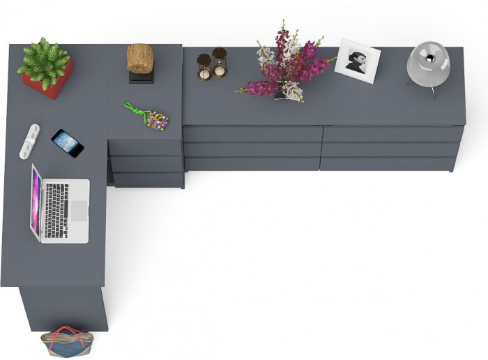 Мори компьютерный стол МС-16 правый + Комод МК1380.6, графит