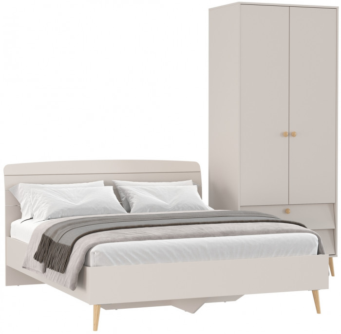 Афина Спальня Кровать 1600 + Шкаф 2-х дверный, цвет кашемир серый, ШхГхВ 164,6х210,2х95,6 + 90,3х56,3х220 см., сп.м. 1600х2000 мм., б/м, осн. есть