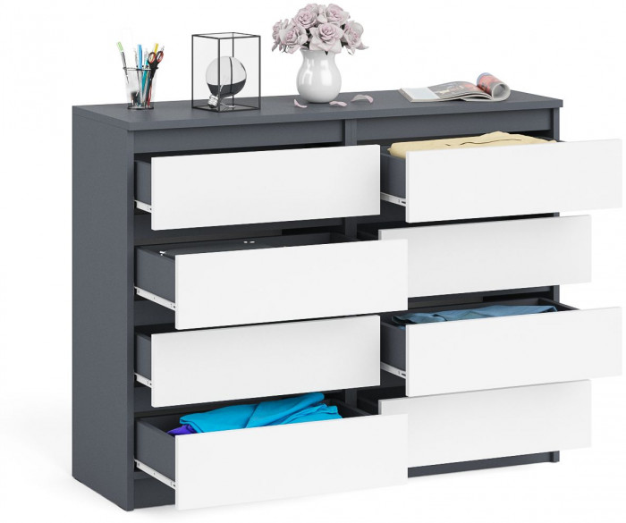 Мори Комод МК1200.8, цвет графит/белый, ШхГхВ 120,4х41х94 см.