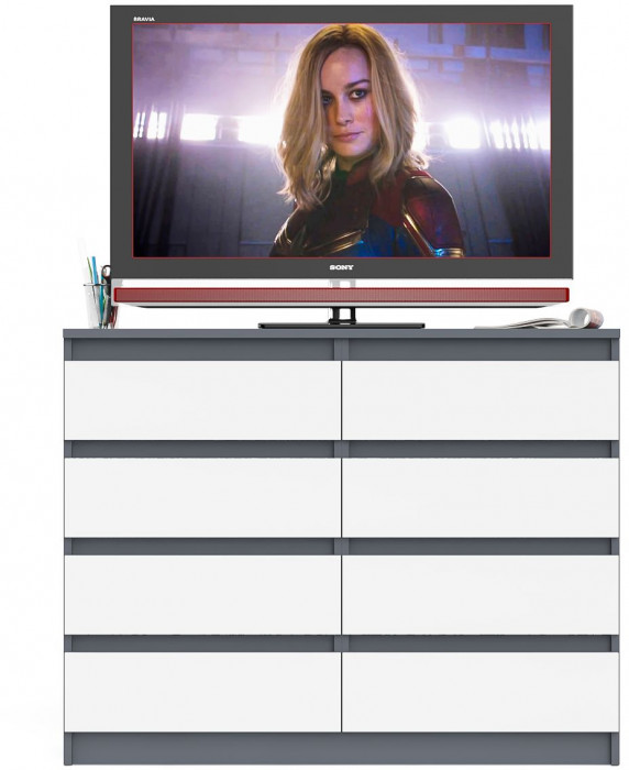 Мори Комод МК1200.8, цвет графит/белый, ШхГхВ 120,4х41х94 см.