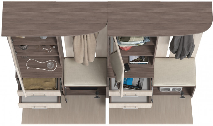 Два шкафа с вешалкой Домино 2-3431бод.тем/св, цвет бодега тёмный/бодега светлый, ШхГхВ 200х36х202 см., универсальная сборка