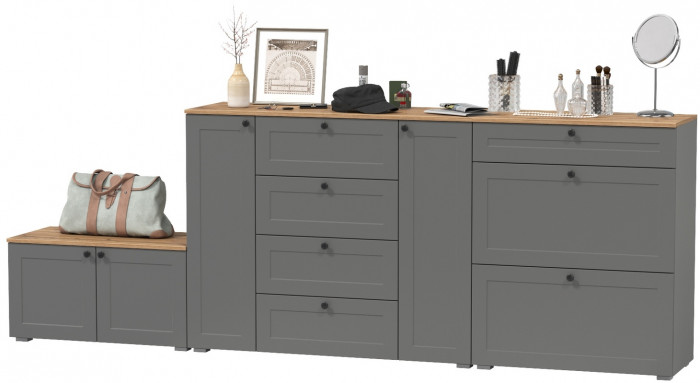 Остин 16.221 Комод + 16.121 Тумба для обуви + 13.257 Тумба, серый графит/дуб крафт золотой