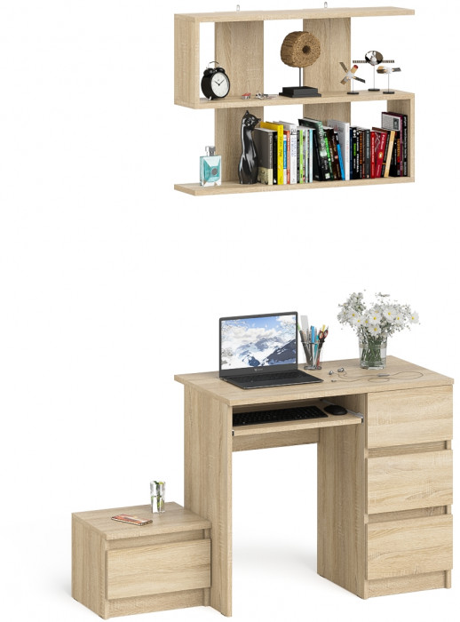 Мори Стол компьютерный МС-6 правый + Тумба ТМП400.1 + Полка 900, цвет дуб сонома, ШхГхВ 130,4х50х209,6 см., НЕ универсальная сборка