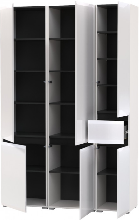 Сидней 13.200 Шкаф 2 штуки + Шкаф с ящиком 13.202, корпус: белый/чёрный/фасады: МДФ белый глянец