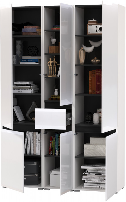 Сидней 13.200 Шкаф 2 штуки + Шкаф с ящиком 13.202, корпус: белый/чёрный/фасады: МДФ белый глянец