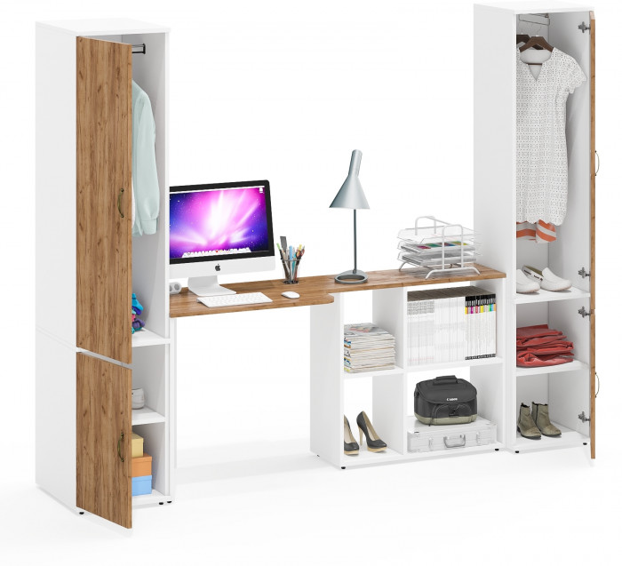 Лидер-8 Пенал МД 23Б + Стол + Пенал 21Б, белый шагрень/крафт золото