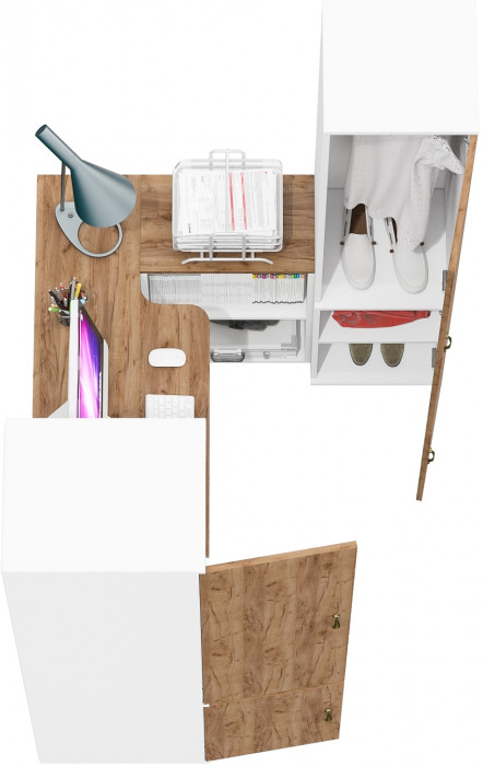 Лидер-8 Пенал МД 23Б + Стол + Пенал 21Б, белый шагрень/крафт золото