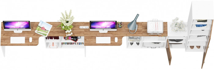 Лидер-8 Стол + Стол + Пенал МД 22Б + Тумба МД 3.19, белый шагрень/крафт золото