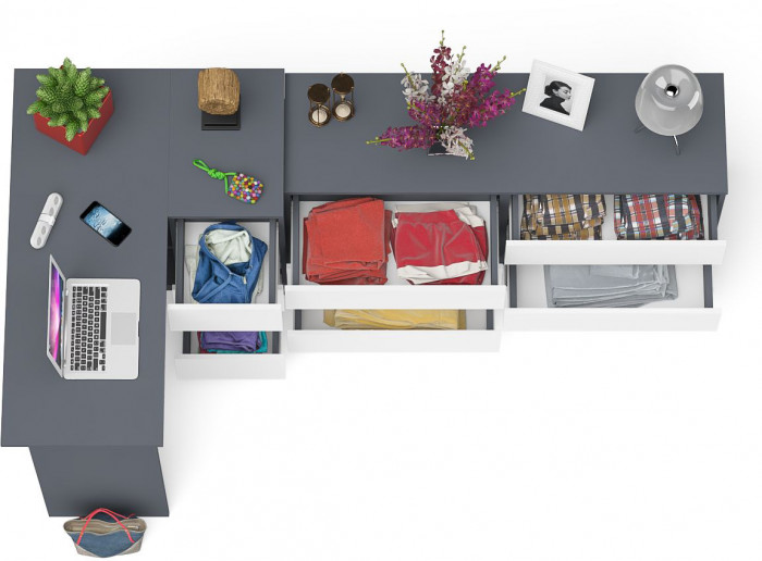 Мори компьютерный стол МС-16 правый + Комод МК1380.6, графит/белый