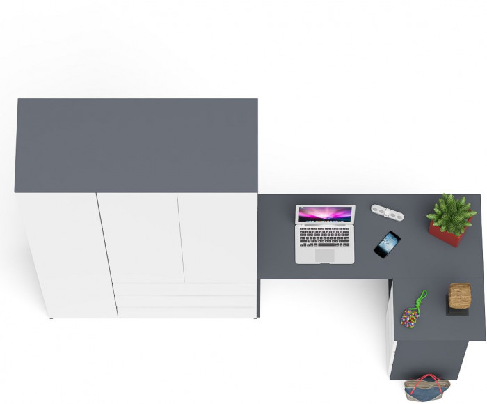 Мори компьютерный стол МС-16 правый + Шкаф МШ1200.1, графит/белый