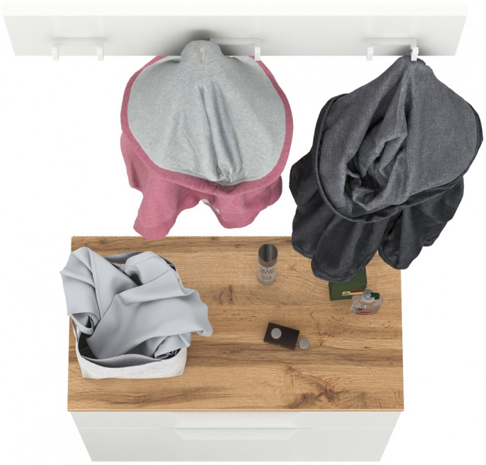 Октава 16.127 Тумба для обуви + 15.14.02 Вешалка, белый шагрень/дуб крафт золотой/фасады МДФ белый шагрень