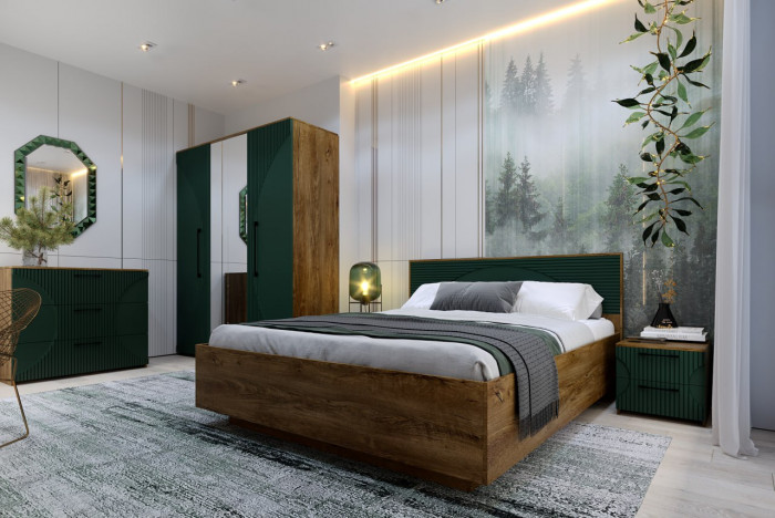 Шкаф 4-х дверный "Монтале" - Дуб канзас/Зеленый матовый