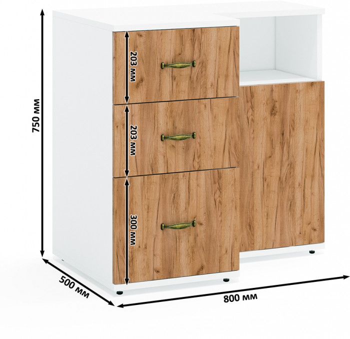 Лидер-8 Тумба МД 3.16 + Тумба МД 3.19, цвет белый шагрень/крафт золото, ШхГхВ 80х50х75 см., универсальная сборка